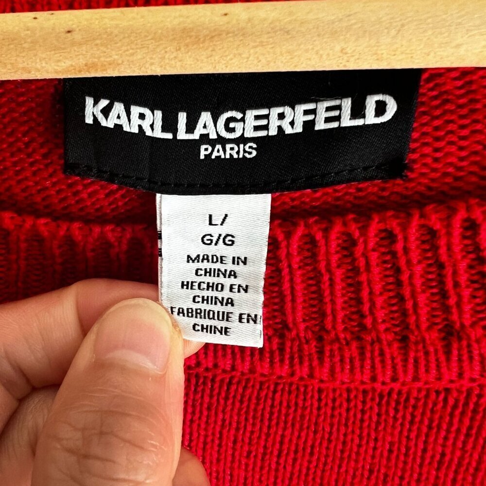 Karl Lagerfield Womens Eiffel Tower Bow Coquette Sweater LARGE Red Long Sleeve - Picture 6 of 11